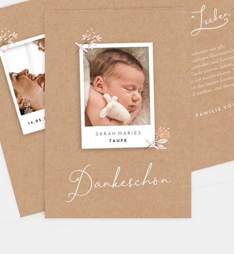 Dankeskarte Taufe Cute Polaroid