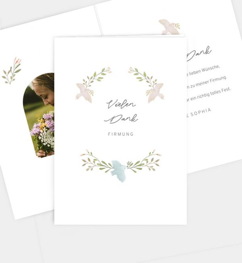 Dankeskarte Firmung Birds & Flowers