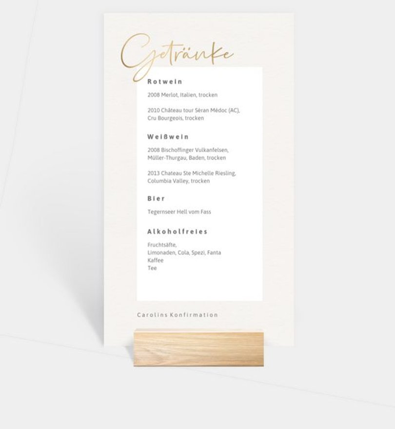 Menükarte Konfirmation Eleganter Tag