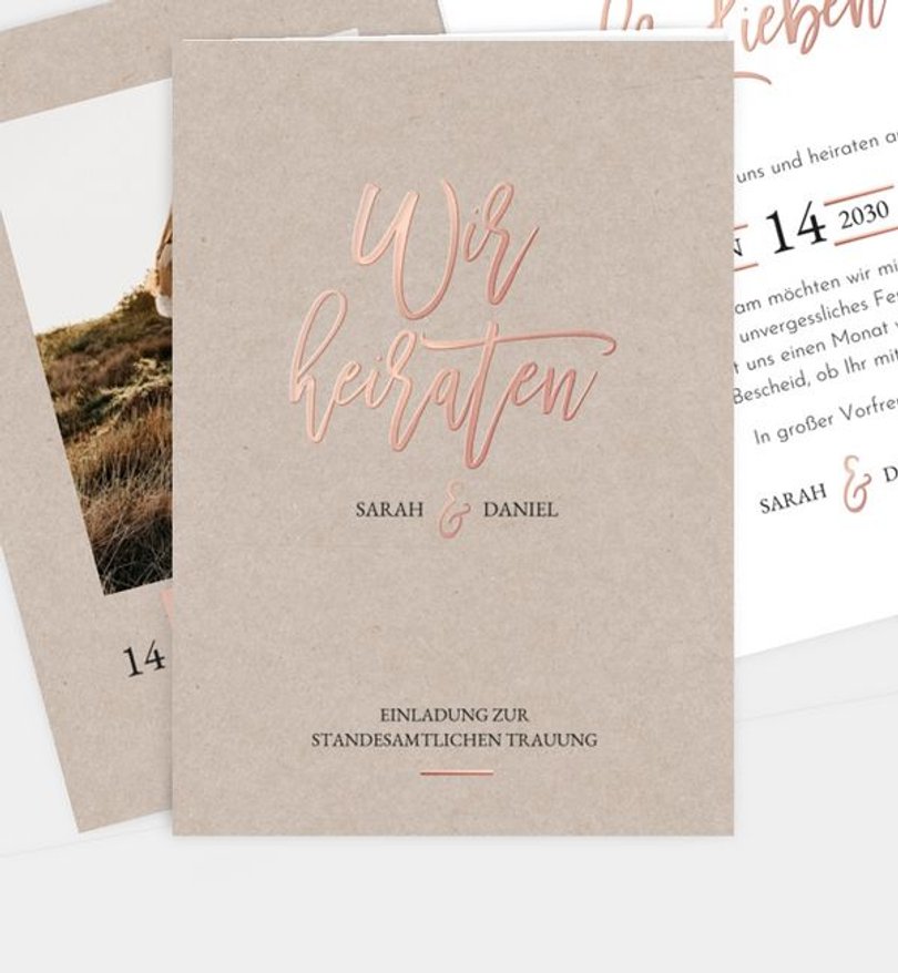 Einladung Standesamt Hochzeit Rosegold · Crafty