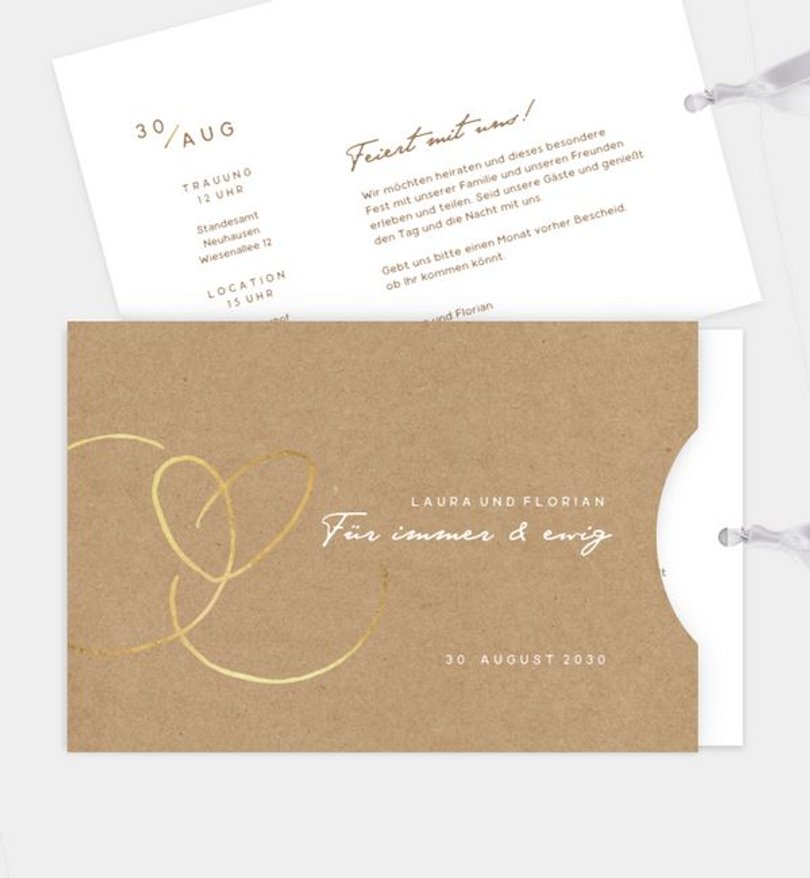 Einladung Standesamt Hochzeit Ewiges Herzgold · Crafty