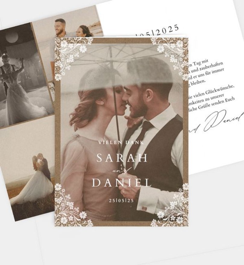 Dankeskarte Hochzeit Vintage Lace