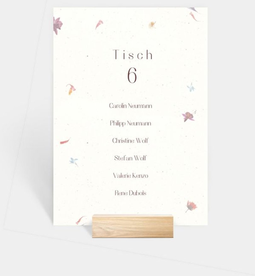 Gruppentischkarte Hochzeit Blütenpapier