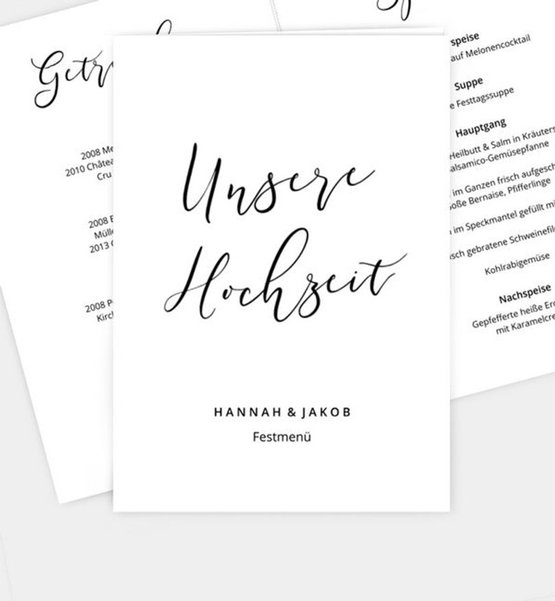 Menükarte Hochzeit Einzelstück