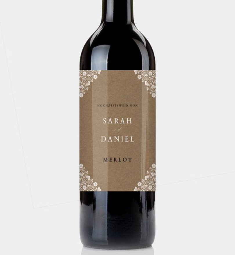 Flaschenetikett Hochzeit Vintage Lace