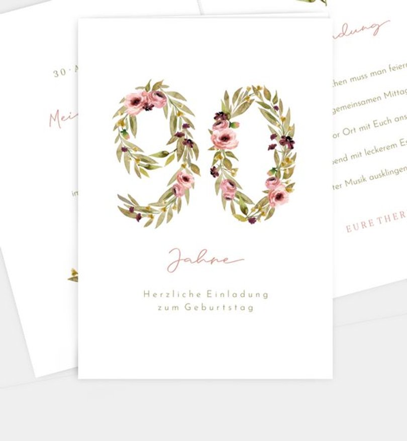 Einladungskarte Geburtstag Florale Zahl