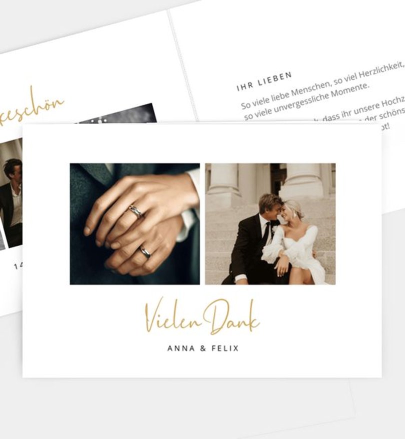 Dankeskarte Hochzeit Goldstreif