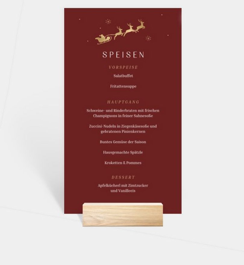 Menükarte Geschäftlich Weihnachtsschlitten