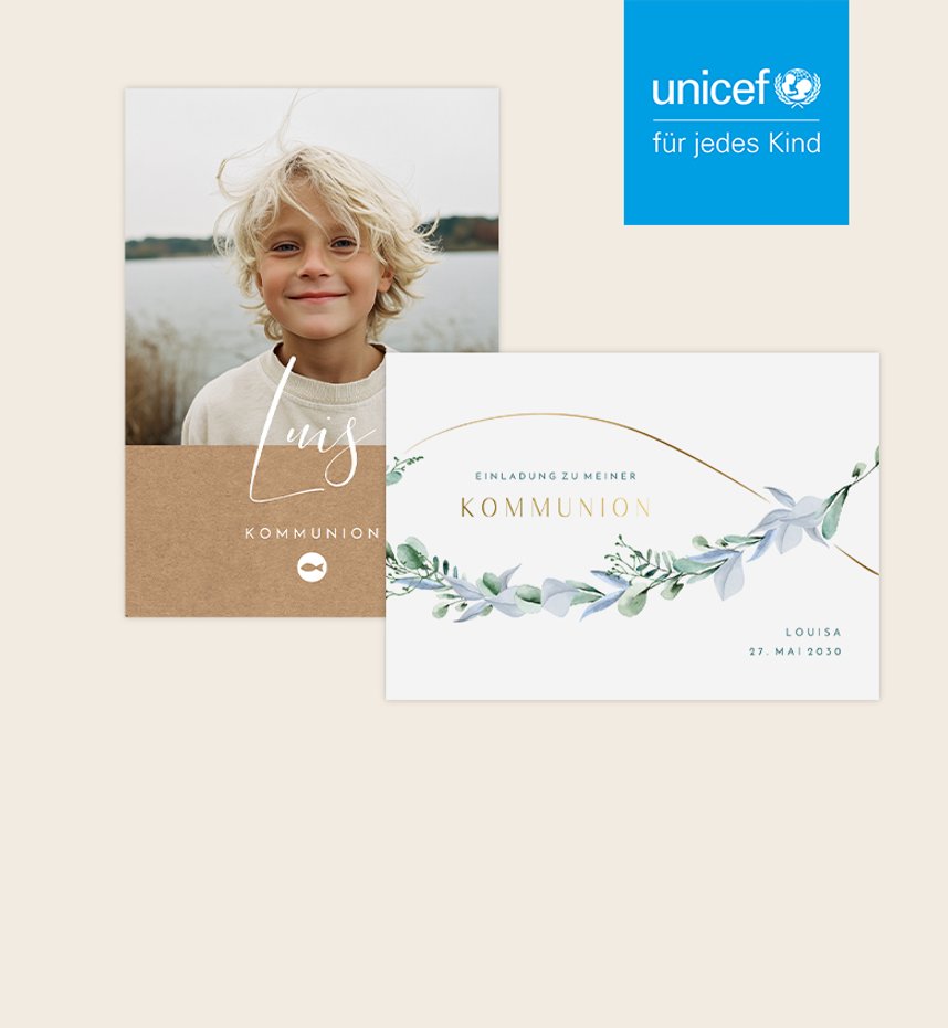 Einladungskarten zur Kommunion Unicef